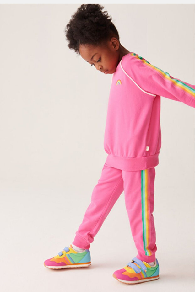 Girl's rainbow embroidered tracksuit set pink