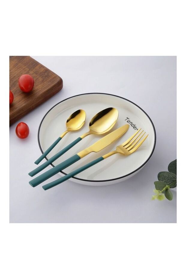 4-Piece Simple Design Cutlery Gift Set Gold/Green