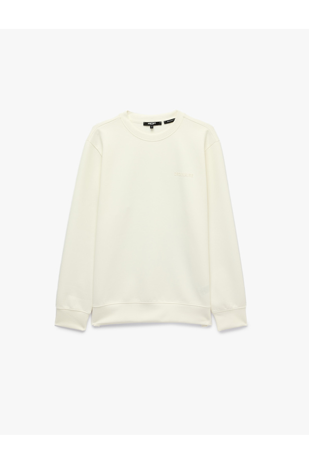 Three Threaded Ribbed Crew Neck Long Sleeve Printed Sweatshirt