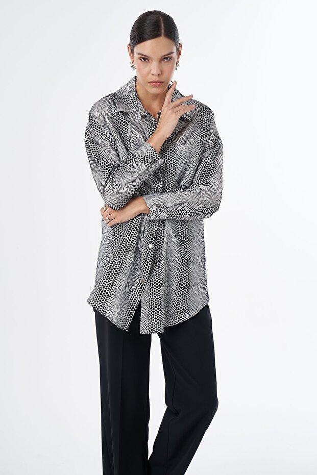 Patterned viscose tunic black
