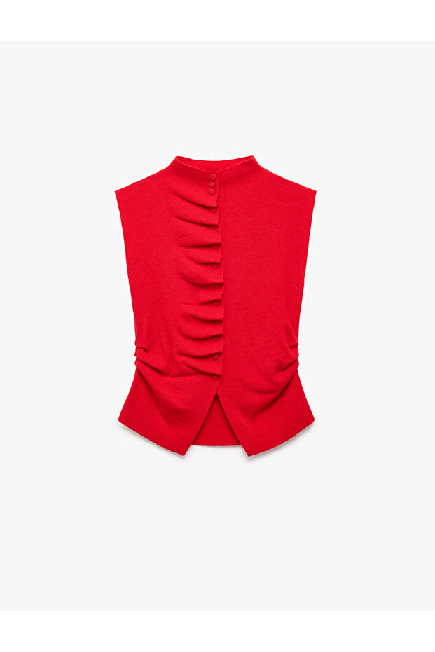 Drawstring High Collar Knitwear Vest