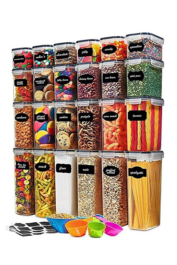Set of 24 Airtight Food Storage Containers,BPA Free Clear Plastic Kitchen and Pantry Organizer Jars with Lids