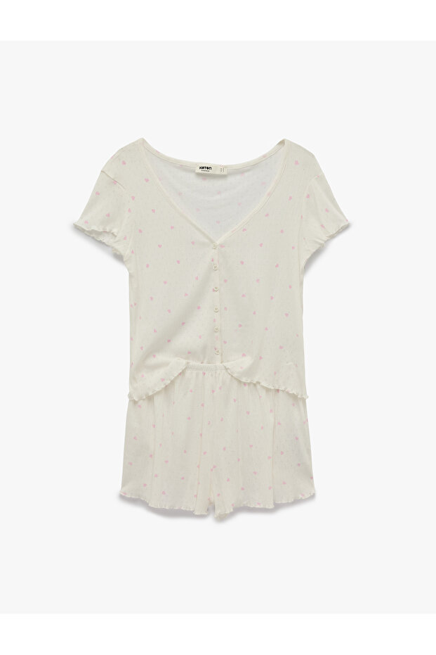 Relaxed Fit Buttoned V-Neck Short Sleeve Pajama Set