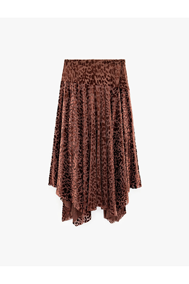 Textured Velvet Leopard Patterned Asymmetrical Skirt