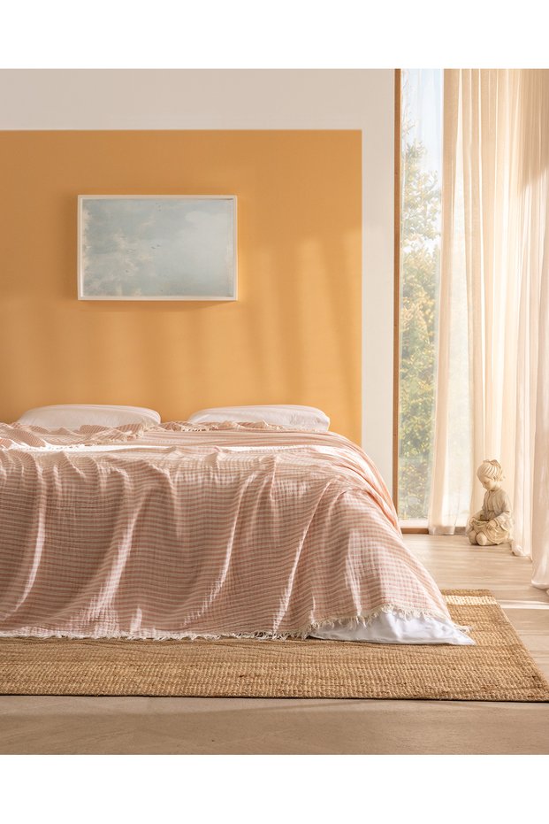 Cyan Single 100% Cotton Bedspread - White/Powder