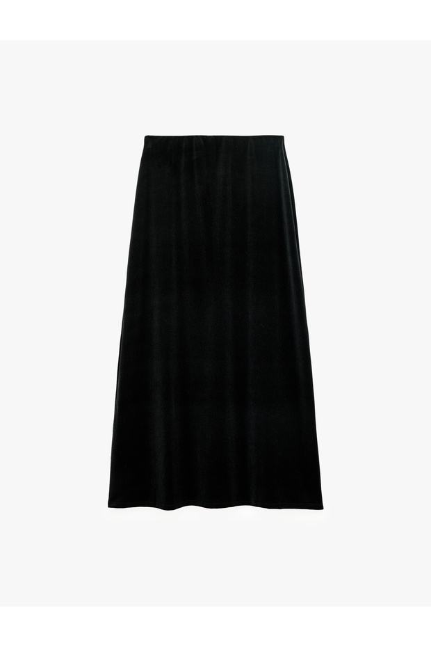 Normal Waist Comfortable Fit Flared Midi Velvet Skirt