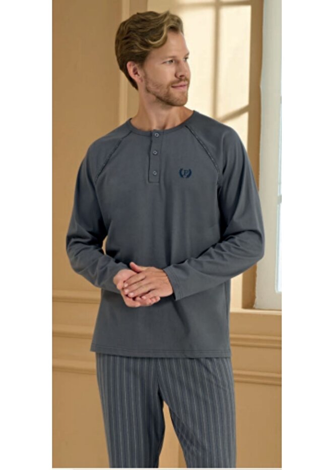 100% Cotton Long Sleeve Men's Pajama Set