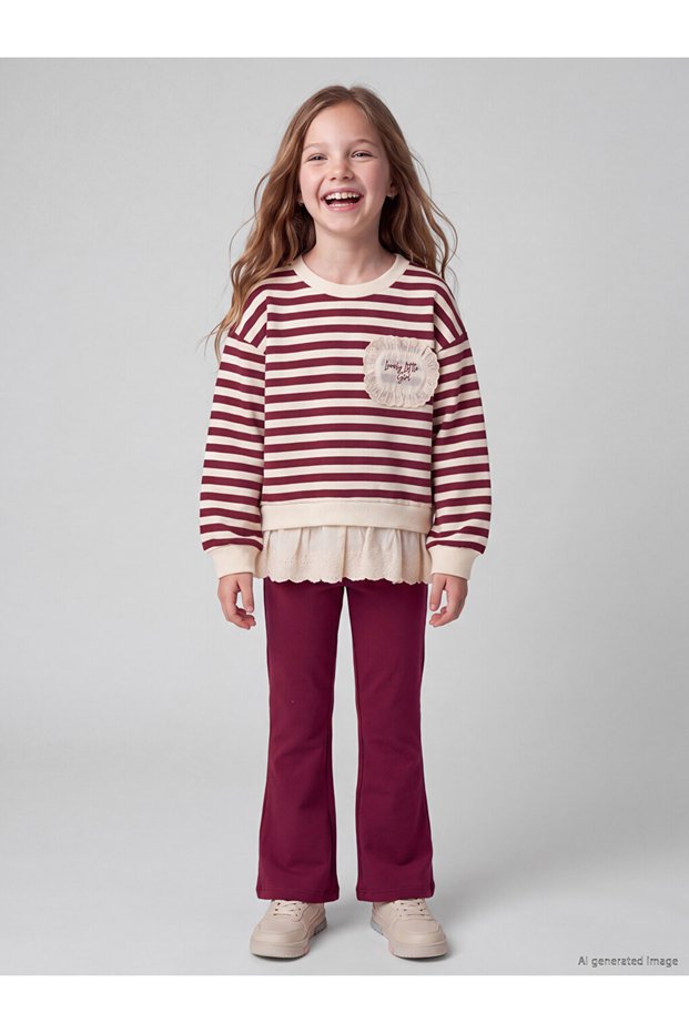 Ruffled Striped Girls' Thick Set
