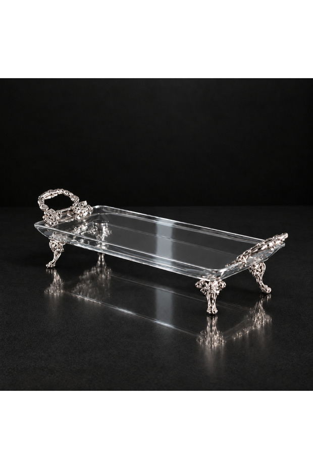 Kristal - Silver Metal Stand Presentation Tray Cookie Holder