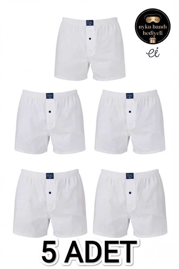 5-Pack 100% Cotton Buttoned Plain Combed Cotton Men's Boxer Set - Daily Comfortable - Custom Made with Sleep Band as a Gift