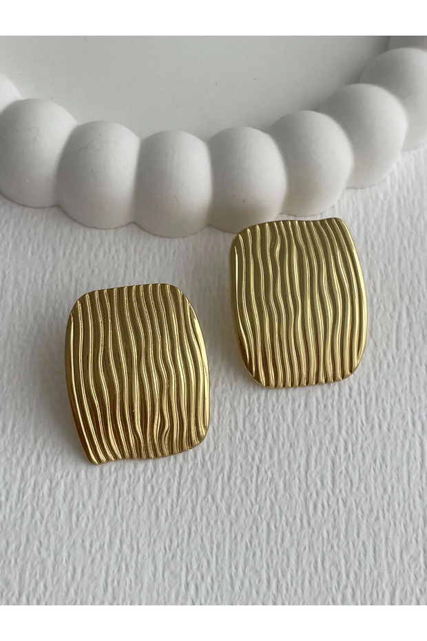 Steel Wavy Pattern Square Gold Earrings