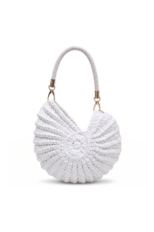 Crochet Hobo Bag, Crochet Purse, Boho Shell Woven Handbag - White