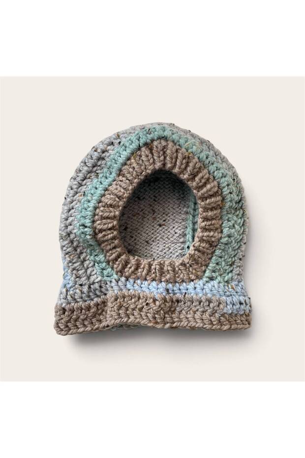 Children's Hand-Knitted Knitted Neck Collar Beanie Balaclava Blue Water Green Brown 4-8 Years