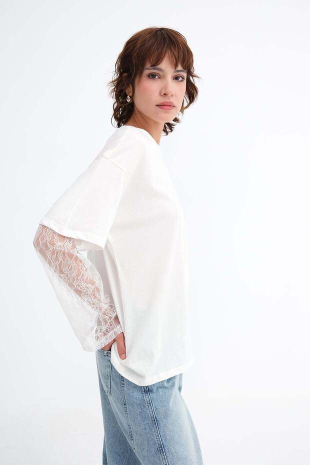 Lace Detailed Long Sleeve T-Shirt B1108