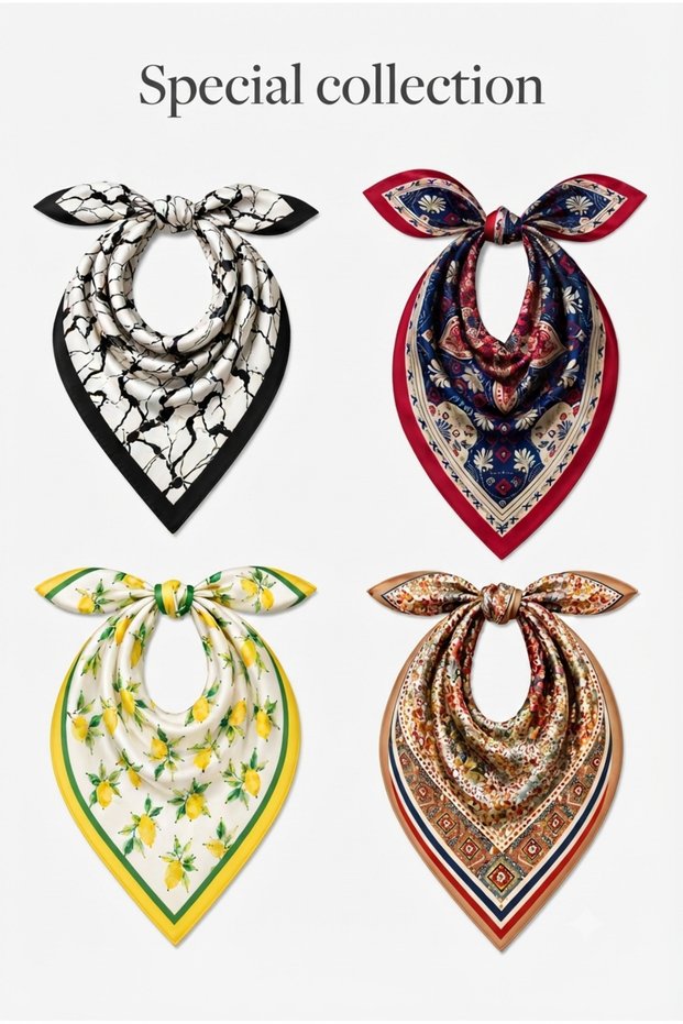 Women's 4-Piece Special Set Women's Scarf Women's Scarf Patterned Stylish Neck Scarf New Season Combination Accessory