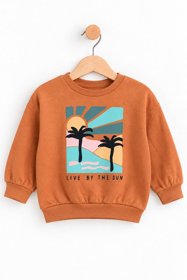 Unisex Children's Palm Tree Printed Hooded Sweatshirt Brown