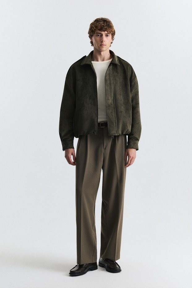 Hidden Zipper Faux Suede Coat