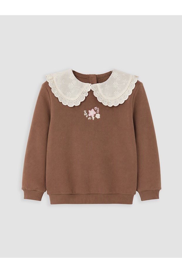 Lcw Baby Brown Baby Collar Embroidered Baby Girl Sweatshirt - W6Bd83Z1-R1T | Lcw