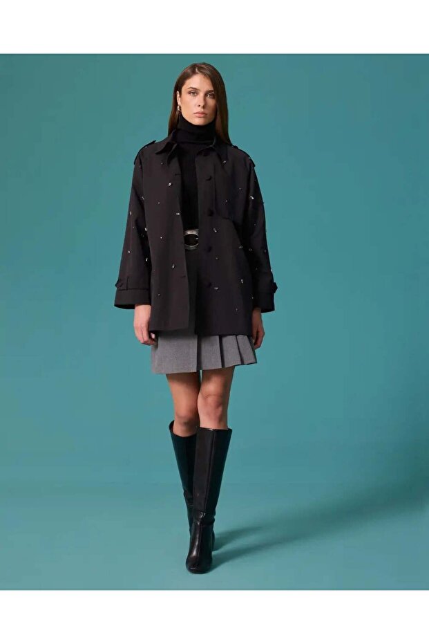 Women's 10002622110004 Trench Coat Black
