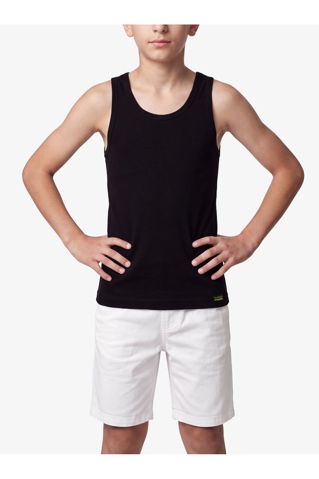 Girls' and Boys' Unisex Black Thermal Undershirt with Straps