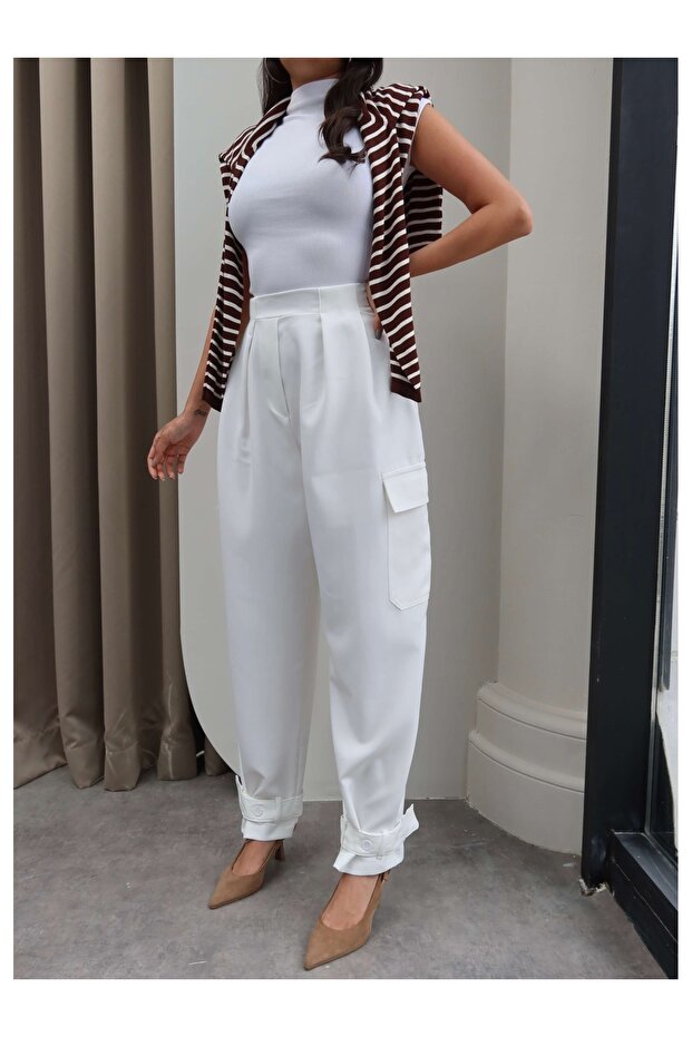 Buttoned Cargo Pocket Trousers