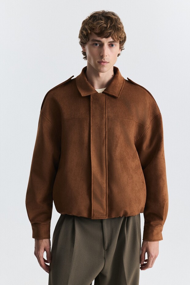 Hidden Zipper Faux Suede Coat