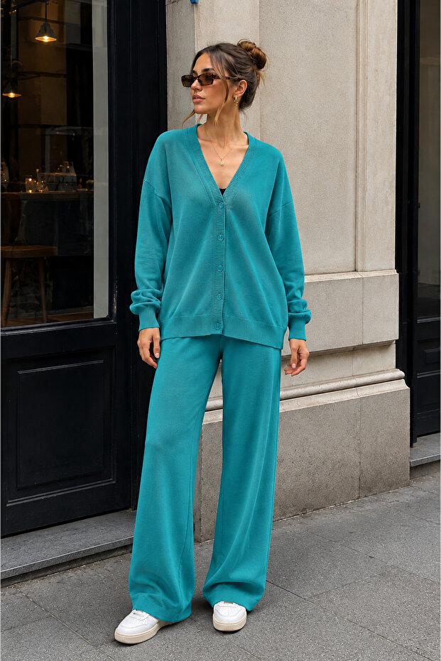 Women's Knitwear Buttoned Double Set