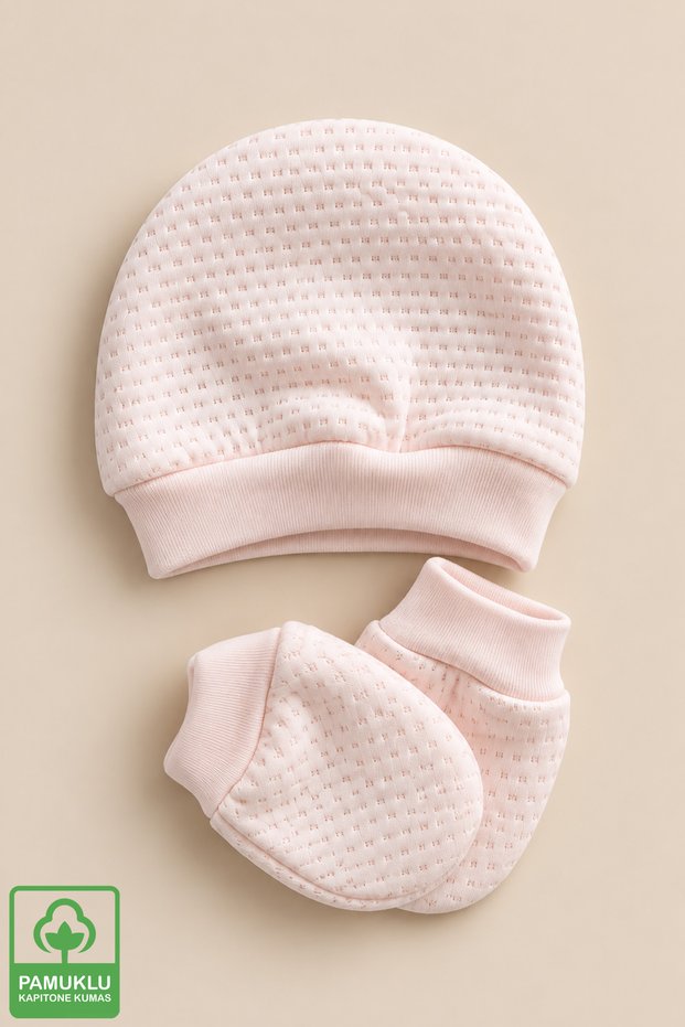 Unisex Baby Quilted Cotton Newborn Baby Beanie Gloves Set