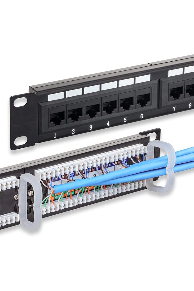 24-Port CAT6 Patch Panel Loaded, 1U Rack Mount Network Patch Panel for Ethernet LAN Cable Management, RJ45 Keystone Ports, Compatible with CAT5e/CAT6/CAT6a Ethernet Cables (Black)