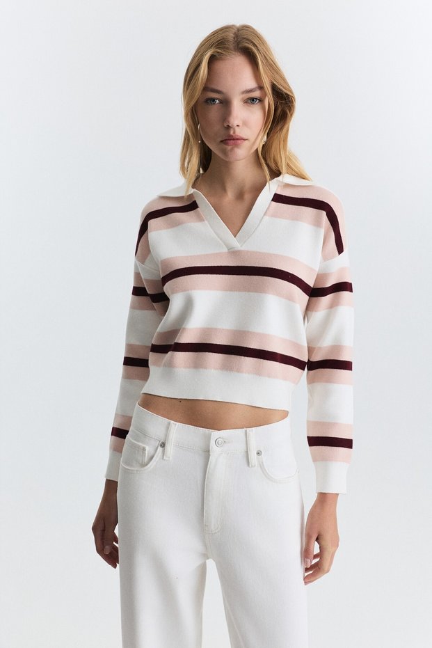 Striped Polo Collar Sweater