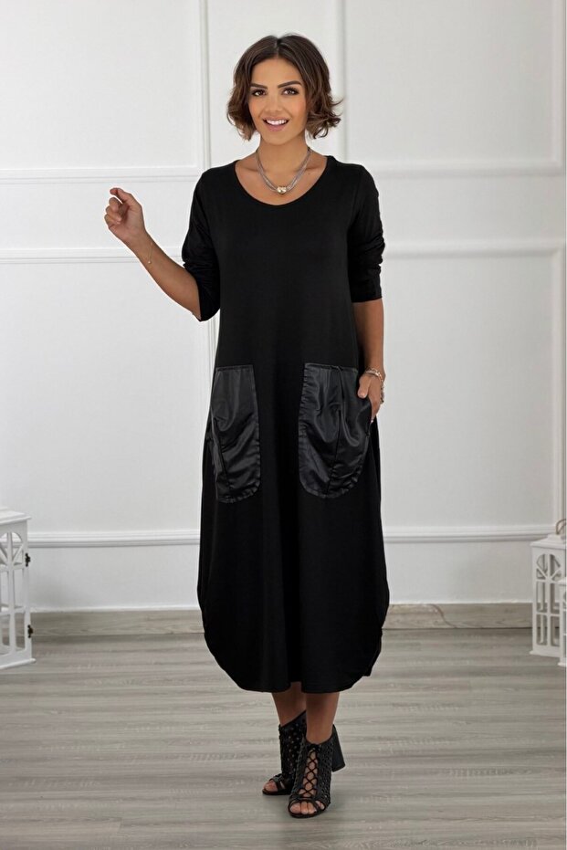 Black Leather Pocket Dress