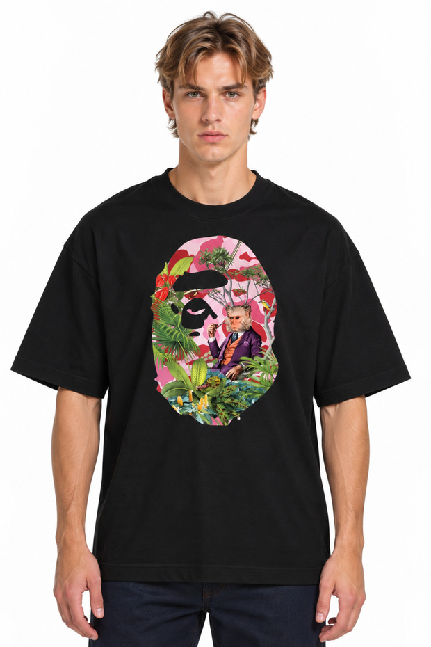 Unisex Women's Men's Bape Jungle Forest Patterned Design Printed Oversized Thick Fabric Relaxed Fit T-Shirt