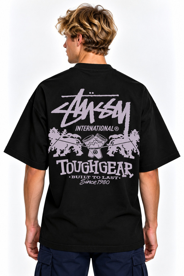 Unisex Women's Men's Stussy Lion New Patterned Design Printed Oversized Thick Fabric Relaxed Fit T-Shirt
