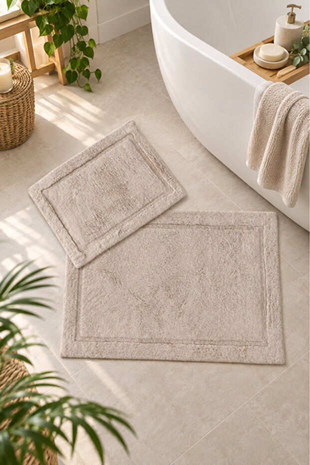 Natural Bamboo 2-Piece Bath Mat Set 60X90 cm - 40X60 cm Beige