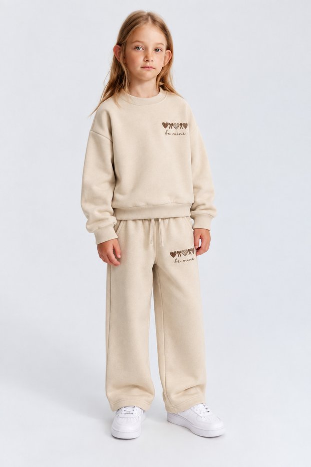 Girl's 2-Piece Heart Printed Tracksuit Set for Daily School Wear