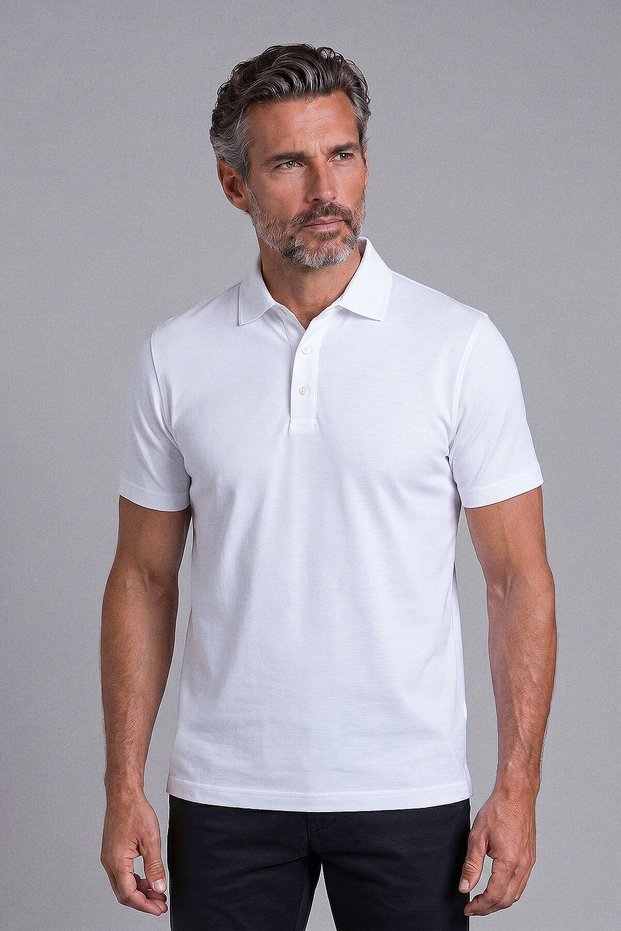 White Studio Shirt Collar Buttoned T-Shirt