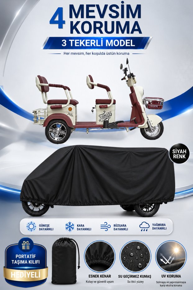 Falcon Famigo 10000 Compatible 3-Wheel Electric Vehicle Tarpaulin Black Waterproof Uv Protected 4 Season Motorcycle Tarpaulin
