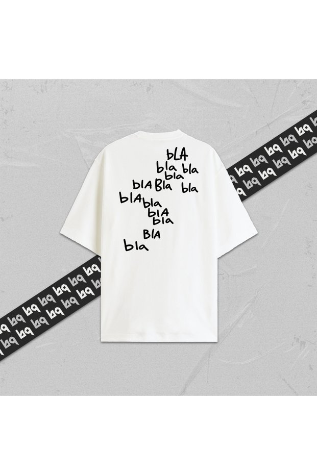 Blablabla Unisex Printed Oversize T-Shirt 100% Cotton Women's Men's Crew Neck White