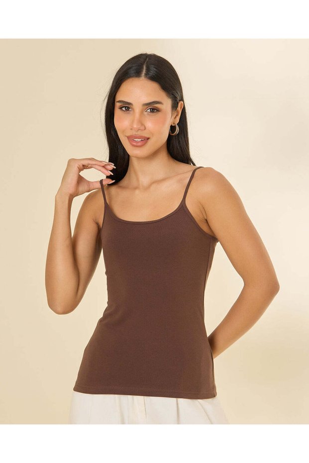Women Brown Plain Strappy Vest