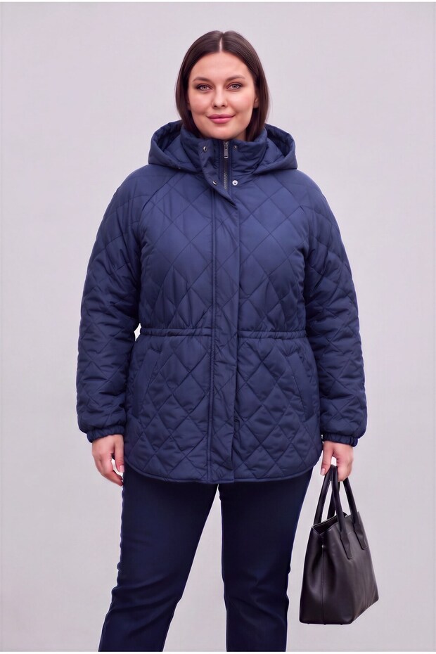 Comfortable and Warm Performance Plus Size Quilted Coat Navy Blue