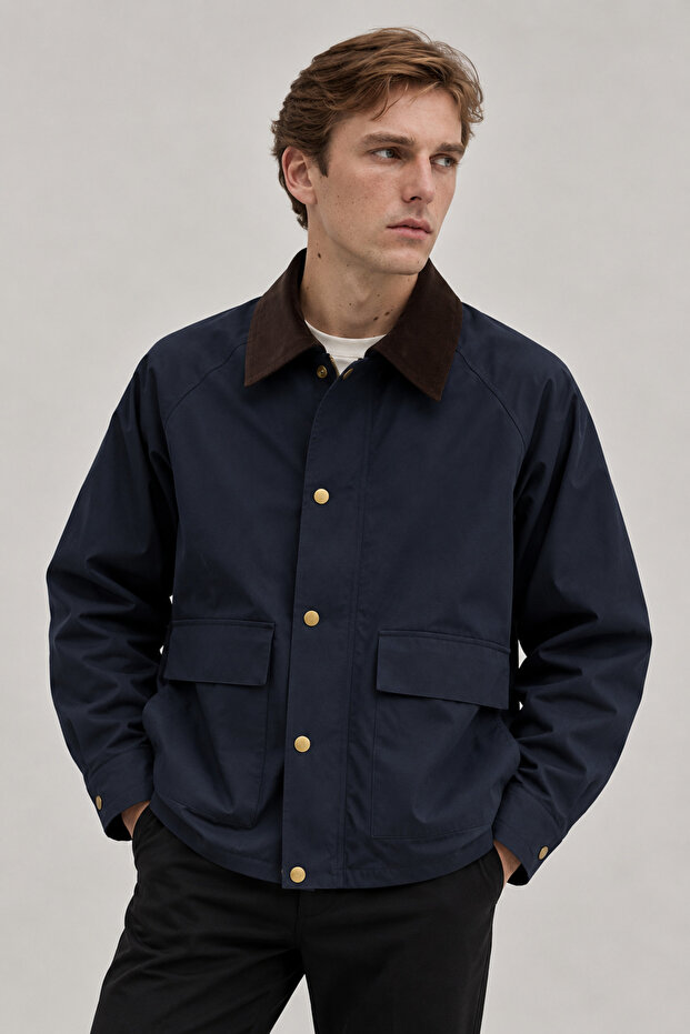 Velvet Collar Pocket Detailed Men's Jacket | Mew3411028-1