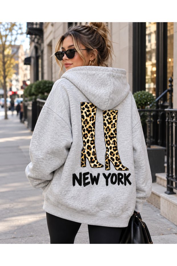 Women'S/Unisex Leopard Printed Black Hooded Sweatshirt & Hoodie