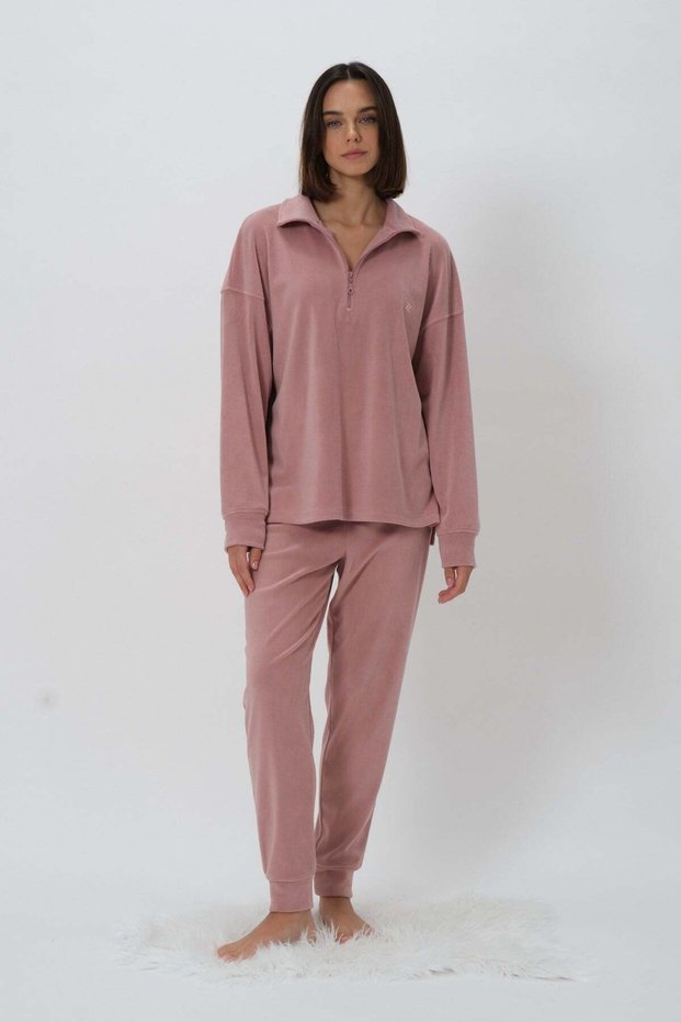 High Collar Fleece Tracksuit Set Dusty Rose Zk26-126275