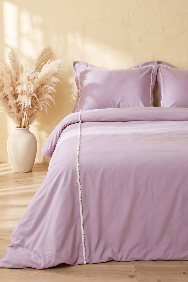 Frange Violet 100% Cotton Double Duvet Cover Set - 4 Pieces