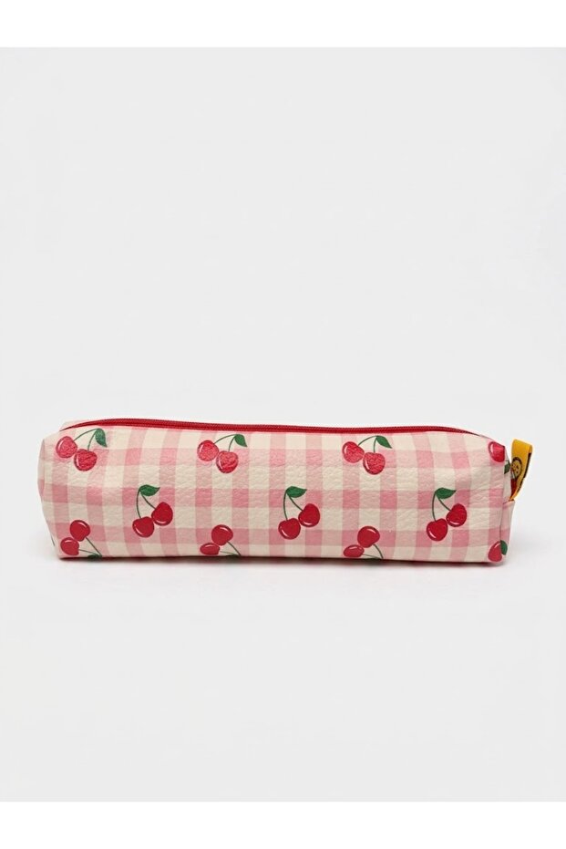 Cherry Patterned Zippered Pen Holder - Single Compartment Pen Holder Pencil Case