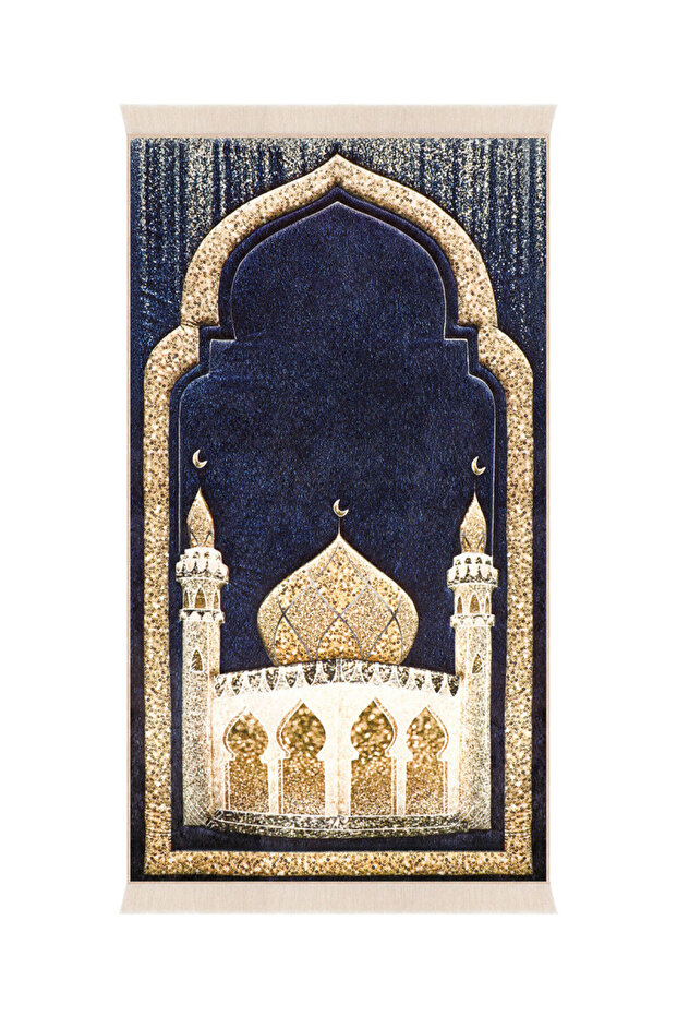 Navy Blue Sponge Velvet Prayer Rug