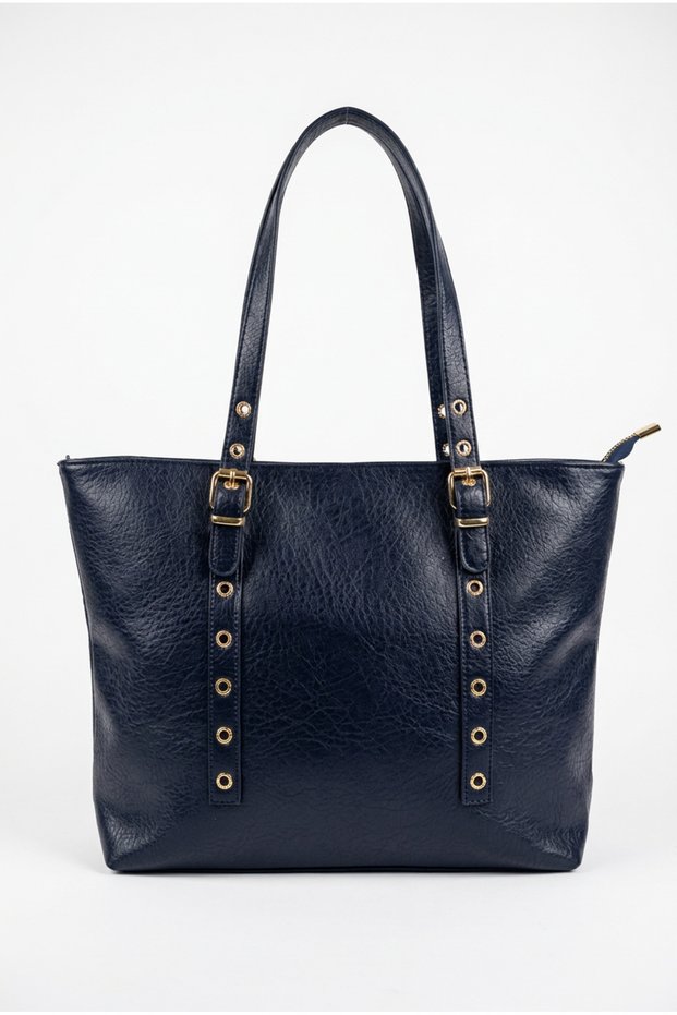 Women's Navy Blue Color Shoulder Bag with Zipper for Daily Use Adjustable Shoulder Strap Tote Bag