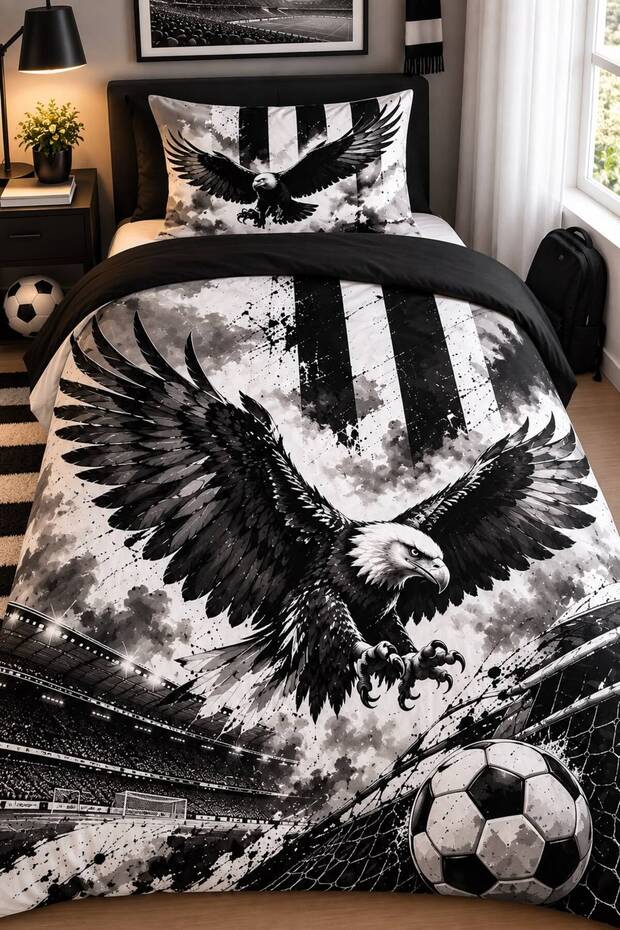 Black Eagle Themed, Single Duvet Cover Set (Without Sheets)