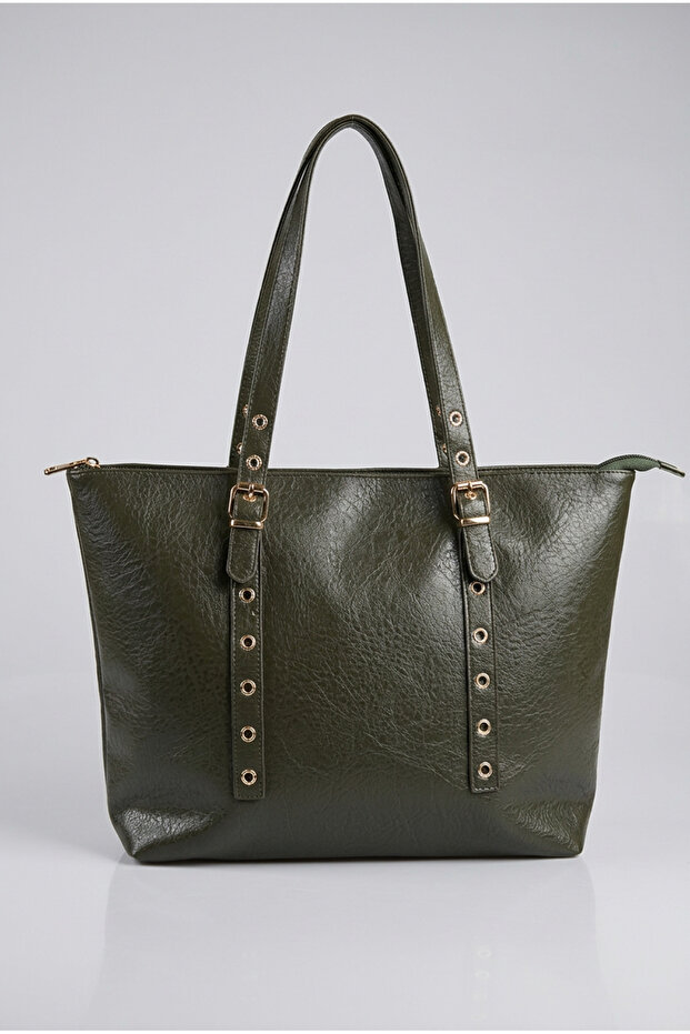 Women's Khaki Color Shoulder Bag with Zipper for Daily Use Adjustable Shoulder Strap Tote Bag