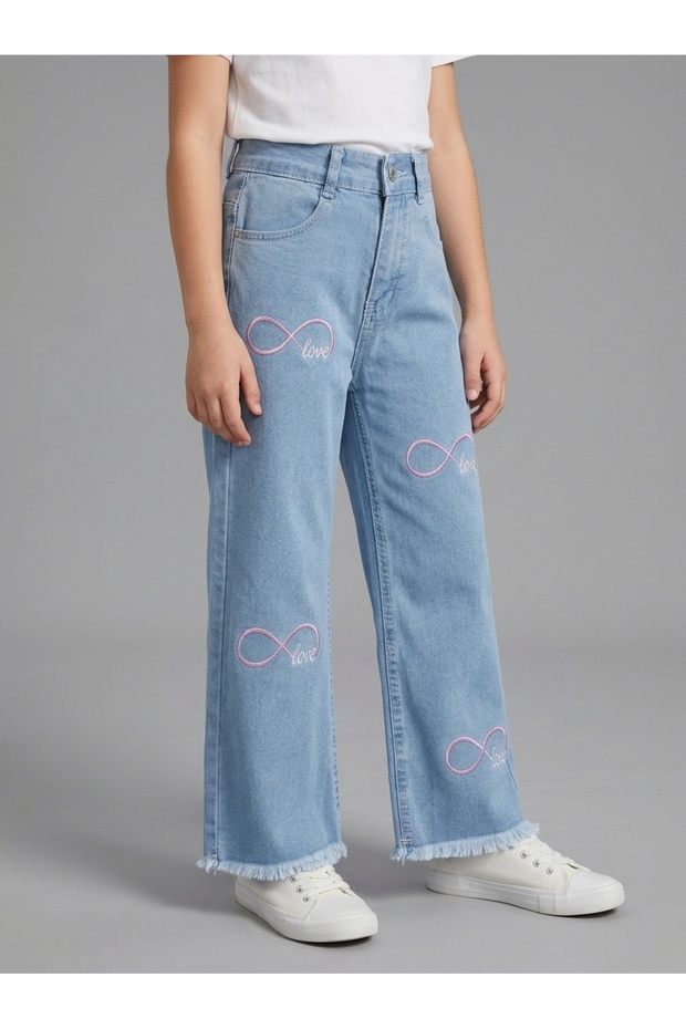 Girl's Love Embroidered Jeans